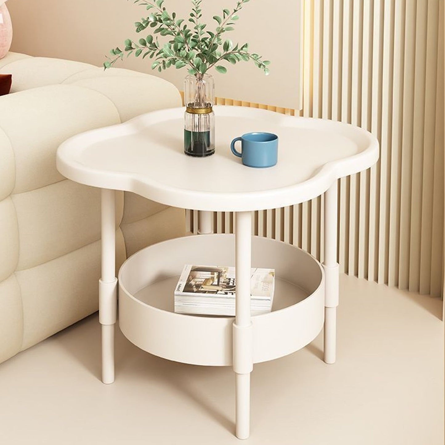 Haliyee 2-Tier End Table with Removable Tray - Waterproof Plastic Side Table for Living Room, Bedroom, Balcony, Office - Small Sofa & Coffee Table Indoor Outdoor Use