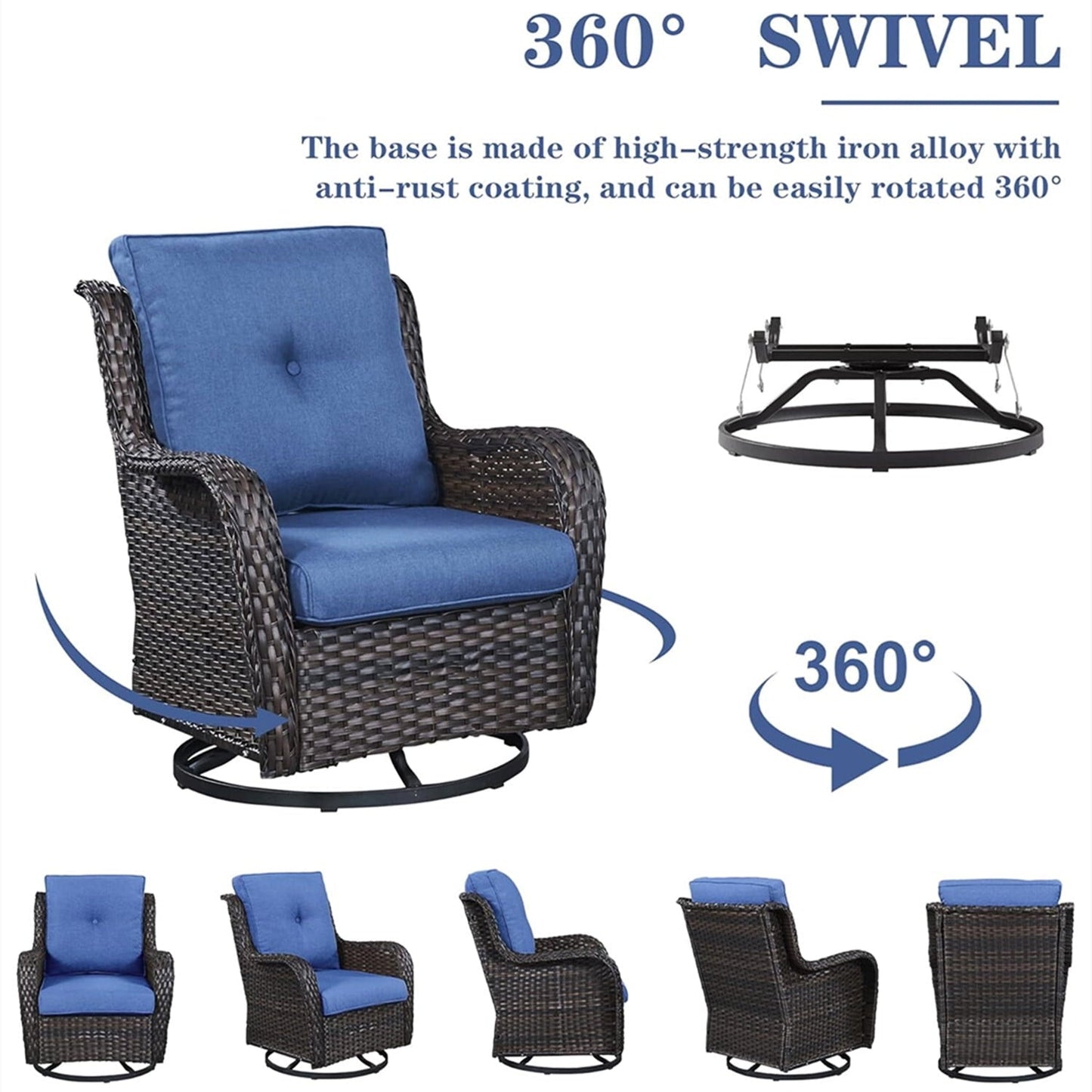 Bellefurn Outdoor Swivel Rocker Chairs Set of 2,Patio Wicker Swivel Glider Chairs Patio Rocking Chairs with Side Table Patio Furniture Set for Porch Deck Backyard Garden