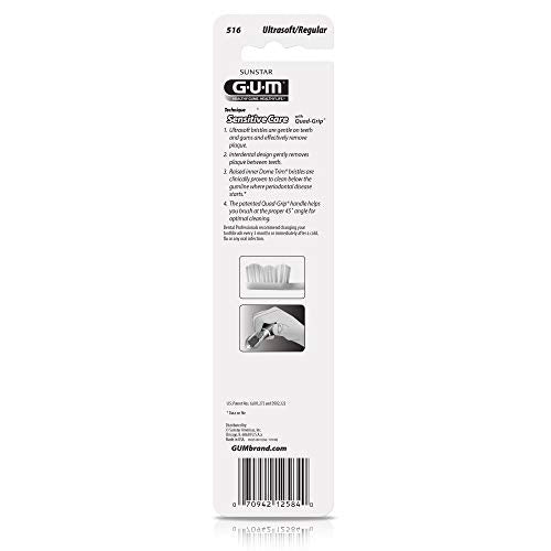 GUM Technique Sensitive Care Toothbrush with Quad-Grip Handle, Full Head & Ultra Soft Bristles for Plaque Removal That’s Gentle on Gums, 2ct(6Pk)