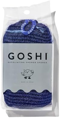 GOSHI Exfoliating Shower Sponge - Rip-Resistant, Rapid-Drying Exfoliating Bath Sponge for All Skin Types - Indigo Blue - Made in Japan