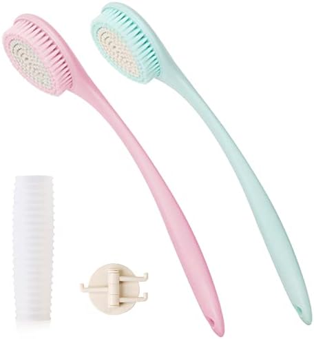 BEDELITE Back Bath Brush Long Handle for Shower of 2 - Soft Shower Brush for Men & Women,Back Brush Scrubber - 16.4" Long Skin Exfoliator for Body Bath Scrubber(2 Pack, Blue & Pink)
