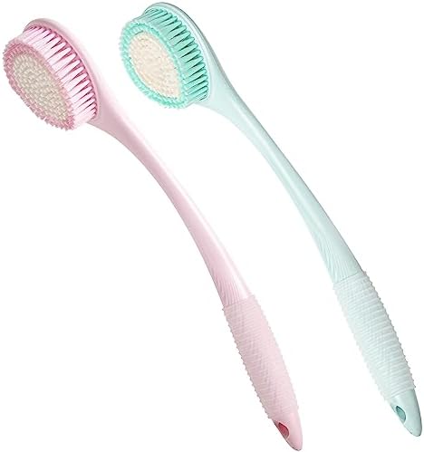 BEDELITE Back Bath Brush Long Handle for Shower of 2 - Soft Shower Brush for Men & Women,Back Brush Scrubber - 16.4" Long Skin Exfoliator for Body Bath Scrubber(2 Pack, Blue & Pink)