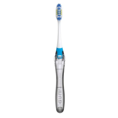 GUM Folding Travel Toothbrush, Compact Head + Tongue Cleaner, Soft Bristled Travel Toothbrushes for Adults, 2ct (Pack of 6)