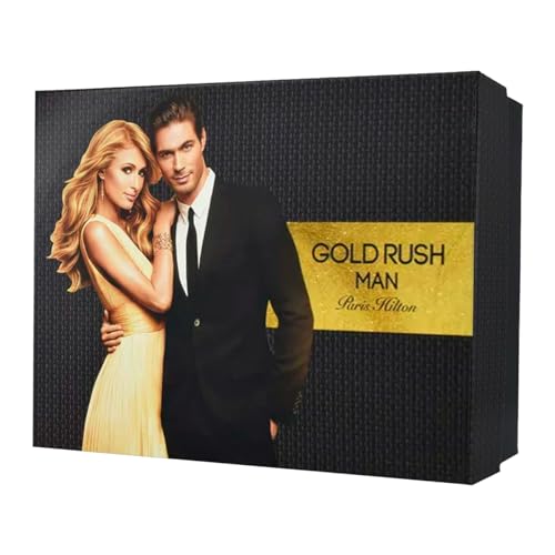 Gold Paris Hilton Gold Rush Man Men 3.4oz EDT Spray, 0.5oz EDT Spray, 3.0oz Hair Body Wash, 2.75oz Alcohol Free Deodorant Stick 4 Pc Gift Set , I0082720