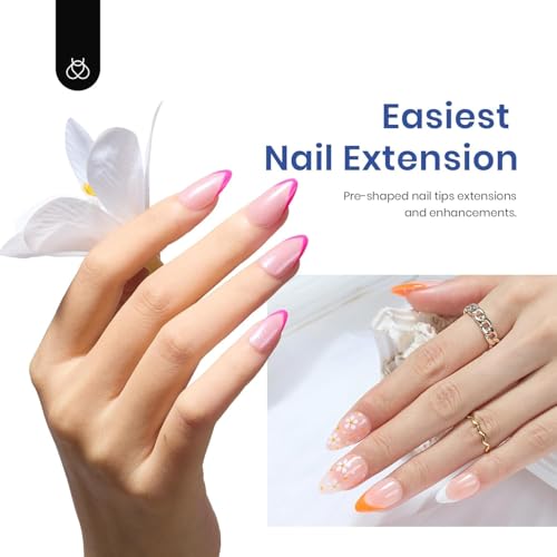Beetles Gel Nail Kit Short Almond, 240Pcs Easy Nail Extension Set Shaped Clear Tips with 5 in 1 Nail Glue Base & Top Coat and Mini UV Lamp, Nail Tips Art Acrylic Nail Kit Gifts for Women