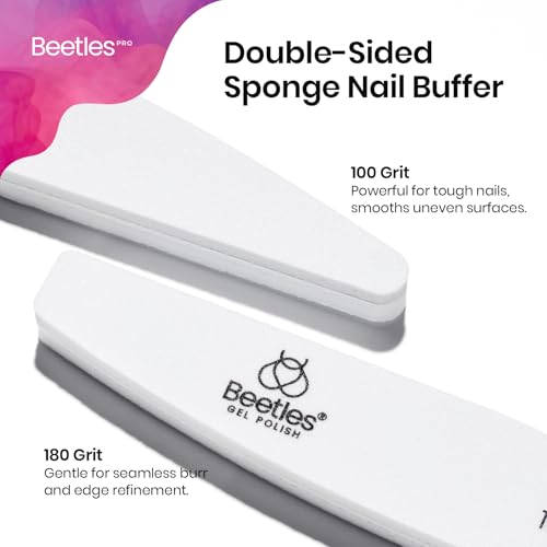 Beetles Nail File Nail Buffer, 10 pcs Sponge File and Buffers for Natural Nails, Double Sides Emery Boards for Nails, Nail Buffer and Shine Kit Nail Filer, 100/180 Grit Nail Files Fingernail Files