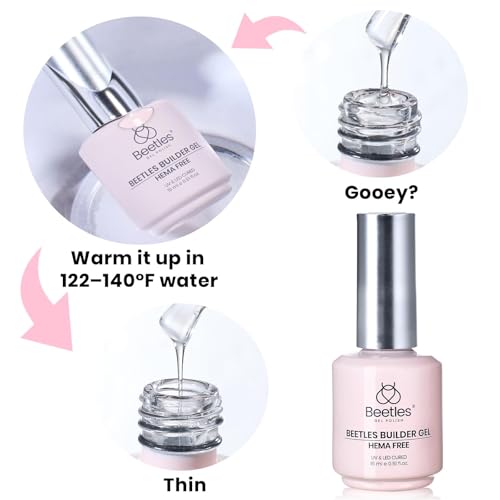 Beetles Hema Free Builder Nail Gel Set, 4 Color 7 in 1 Builder Nail Gel with Top and Base Coat for Thickening Nude Pink Jelly White Colors Transparent Extension Nails Beauty Gift Sets for Women