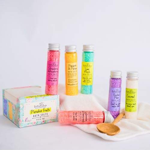 Bella & Bear Paradise Fruits Bath Salts, Foot Soak, Detox, Fruity Scents, Gift - Pack of 6, 2oz