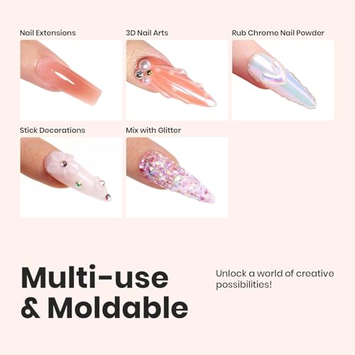 Beetles Solid Builder Nail Gel, 1.06 OZ Clear Hard Gel Non-Sticky Sculpting Gel, 3D Gel Nail Art Building Gel with Chrome Nail Powder, Nail Art Sculpture Pen Gift for Women