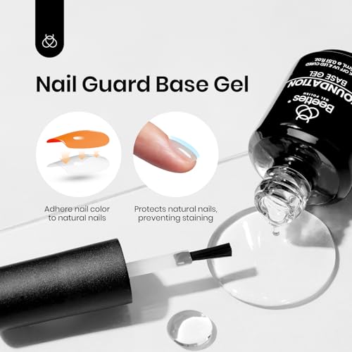 Beetles Peel Off Base Coat and Top Coat Gel Nail Polish Set, 2Pcs 15ml Peelable Base Gel and Top Coat Easy Removal, UV LED Lamp Peel off Nail Polish without Damage for Beginners Weak Thin Nails