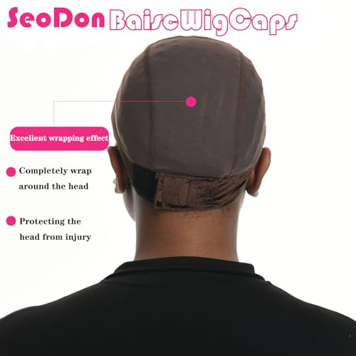 Lace Wig Grip Cap for Women 4x5 Transparent Lace Wig Caps Non Slip Wig Gripper for Keeping Wigs In Place Adjustable Wig Cap with Grip Headband Make Your Wigs Glue Free (Brown, Medium)