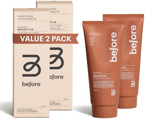 Before | Sensitive Anti-Cavity Toothpaste | Vegan, Reduces Plaque for Gum Health, Balanced Foaming, Low Abrasion, Long Lasting Minty Fresh Breath, Plant-Based 3.5oz Tubes, Made in The USA — 2 Pack