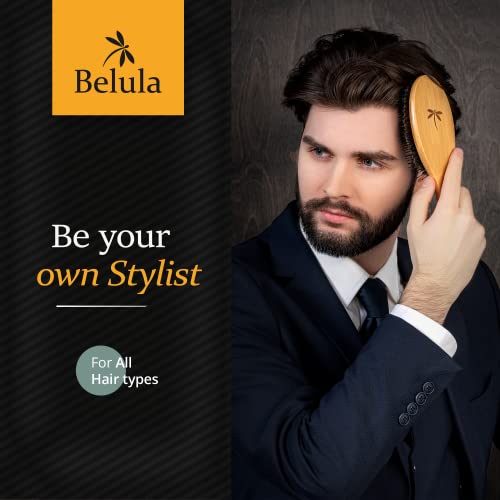 Belula Men's Hair Grooming Set: Boar Bristle Brush, Nylon Pin Brush, Wooden Comb, and Travel Bag for Styling