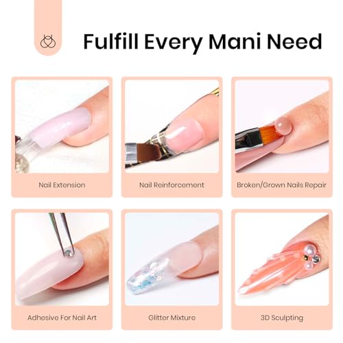 Beetles Poly Extension Gel Nail Kit, 4 Colors Nude Pink Neutral With Base Top Coat Manicure Enhancement All In One Poly Nail Gel Kit