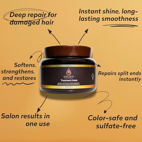 Gold Series Treatment Mask – Deep Hydrating Argan Oil Hair Mask for Dry Damaged, Color Treated and Curly Hair Enriched with Keratin – Sulfate Free Natural Hair Repair Treatment, 18.6oz