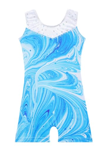 Belovance Toddler Leotards for Girls Gymnastcis Dance Outfit 3t 4t Kid Sleeveless Sparkle Blue Marble Biketard (Blue Marble, 3-4 Years)