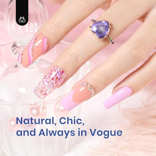 Beetles Gel Nail Kit Medium Square: Easy Nail Extension Set 5 In 1 Nail Glue Gel Base Coat with Pre shaped Medium Square Nail Tips and Uv Nail Lamp Acrylic Nail Kit for Women Beauty Gift Set