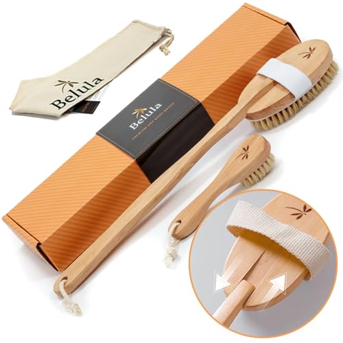 Belula Dry Brushing Body Brush Set - Natural Boar Bristle Body Brush, Exfoliating Face Brush & Bath Gloves - Ideal Dry Skin Brush for Lymphatic Drainage & Healthy Glowing Skin!