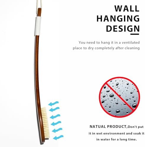 ICANdOIT-17.71Inch Natural Boar Bristles Anti-Slip Curved Long Handle Bath Brush,Bent Handle Shower Scrubber for Exfoliating,Shower Back Brush