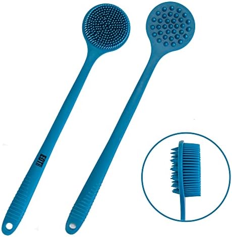 Bendable Long Handled Silicone Body Brush & Hair Scrubber - Bath Shower Back Brush, Shampoo Hair & Scalp Massager, Back Scrubber for Shower (Blue Sapphire)
