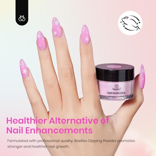 Beetles Dip Powder Nail Kit, 6 Colors Pink White Purple Powder Dipping Set Spring Colors for All Seasons, Blue Pink Glitter DIY Art Manicure No Need Nail Lamp Cured Gifts for Women