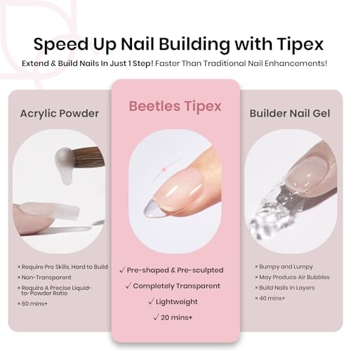 Beetles Tipex Instant Apex Nail Tips Short Oval, 512Pcs 16 Sizes Pre-Building & Pre-Etched Gel Nail Tips Thicker Acrylic Nails Strong Full Cover False Nail Extension Press-on Nails