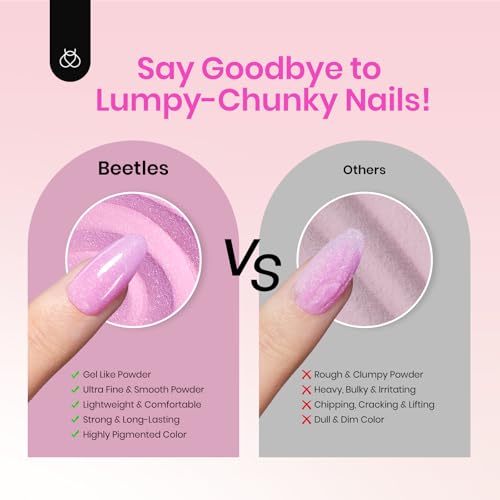 Beetles Dip Powder Nail Kit, 6 Colors Pink White Purple Powder Dipping Set Spring Colors for All Seasons, Blue Pink Glitter DIY Art Manicure No Need Nail Lamp Cured Gifts for Women