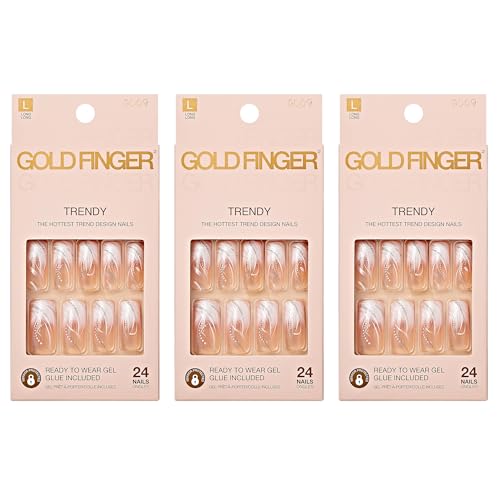 Gold Finger Gel Glam Design Nails (3 PACK)