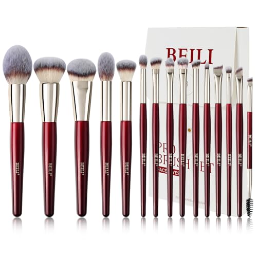 BEILI Makeup Brushes 15Pcs Professional Eyeshadow Brush Set Premium Synthetic Makeup Brushes for Liquid, Cream & Powder Eyeshadow(Red)