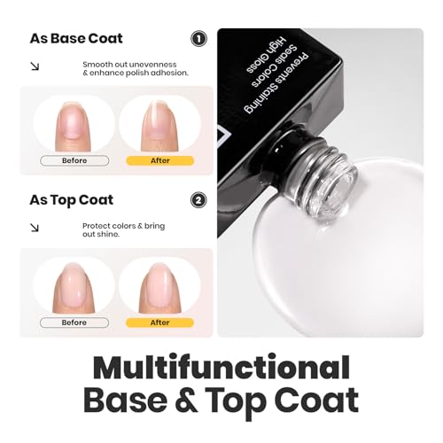 Beetles Nail Polish Top Coat and Base Coat Set Pearl Pink Fast Drying & Long Lasting Shine Nail Polish 2 IN 1 Protects Nails Enhances Glossy and Nourishes Nails for Women