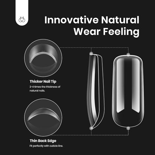 Beetles Gel Nail Kit Medium Square: Easy Nail Extension Set 5 In 1 Nail Glue Gel Base Coat with Pre shaped Medium Square Nail Tips and Uv Nail Lamp Acrylic Nail Kit for Women Beauty Gift Set