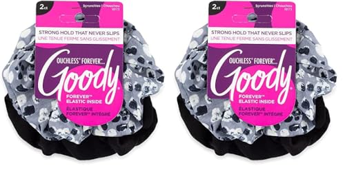 Goody Forever Scrunchies - Black Dots - Pain-Free Hair Accessories for Men, Women, Boys & Girls - Style With Ease & Keep Your Hair Secured for All Day Comfort - For All Hair Types, 2 Count (Pack of 2)