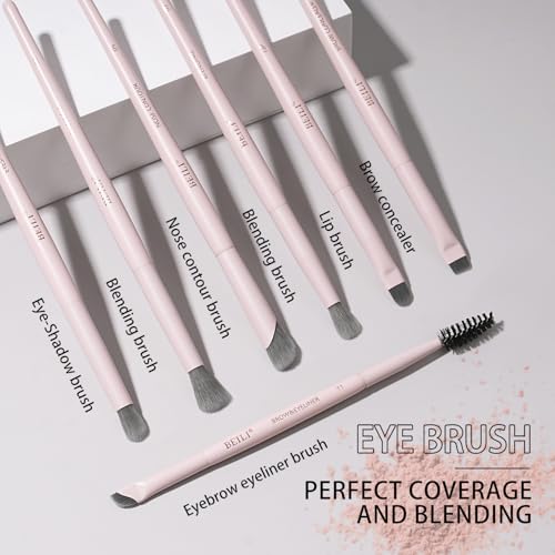 BEILI Makeup Brush Set, Pink Makeup Brush Set, 12 Vegan Makeup Brushes for Powder Foundation, Concealer, Eyebrows, Eyeshadow, Contour, Eyeliner, Blender Eye Brush