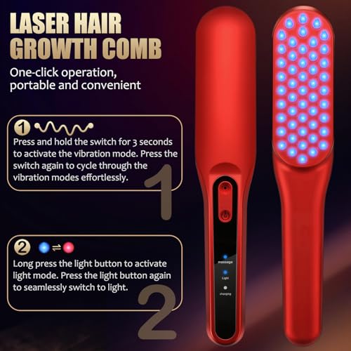 Laser Hair Growth Comb,Red Light Hair Growth Treatment for Men & Women(Red 1pcs )