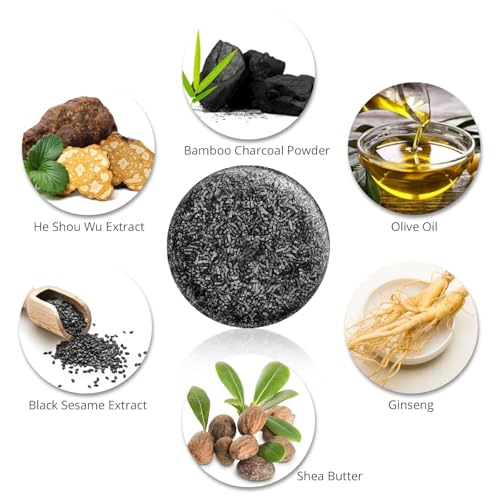 Gray Hair Reverse Bar Soap,Natural Black Soap for Gray Hair Coverage, Darkening Shampoo Bar with Ginseng & Black Sesame, Vegan, Moisturizing & Scalp Care for Men Women,2PACK