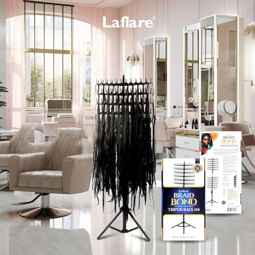Laflare Standing Braid Hair Organizer – 144 Pegs Hair Extension Holder, Divider & Display Stand for Hair Braiding, Height Adjustable Rack, Easy to Assemble (Black-Combo)
