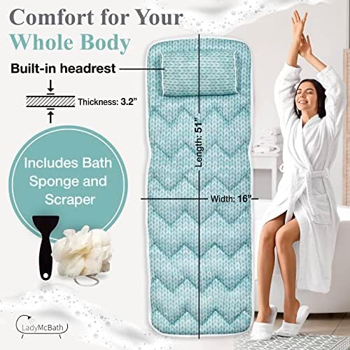 Lady McBath Full Body Bath Pillow - Luxury Bath Cushion for Tub, Neck, Shoulder, and Back Support - 21 Powerful Non-Slip Suction Cups, Machine Washable, Quick-Drying Bath Tub Back Cushion
