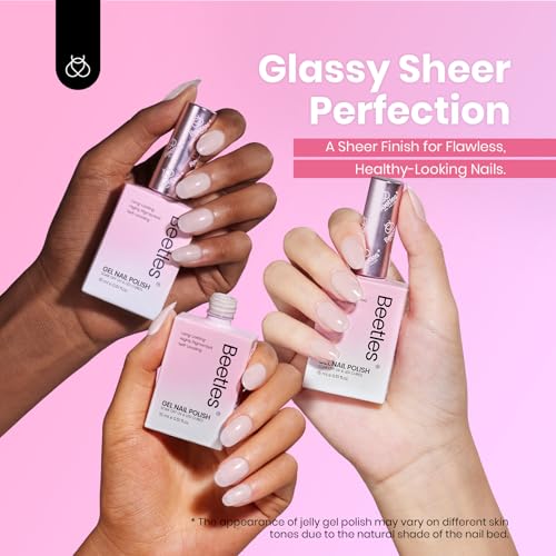 Beetles Nude Pink Gel Nail Polish Set, 6 Colors 15ML Light Pink Jelly Gel Nail Polish Kit Neutral Sheer Full Size Translucent Nail Concealer Soak Off UV Manicure Salon Colorful Bottle Gift for Women