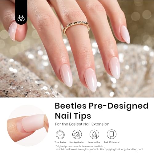 Beetles Ombre Press on Nails: 224 PCS Short Almond Gel Nail Tips, Pink Press ons Pre-applied Primer & Base Coat Glue on Nail Tips, No Need to File Fake Nails DIY Nails Gifts for Women