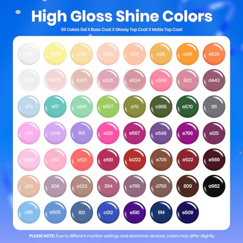 Beetles Gel Nail Polish Set - 63 PCS 55 Colors Summer Gel Polish Kit with 5 Bottles of Base and Glossy Matte Top Coat Soak off Nail Polish Set Pink Green Blue Red Collection Gifts for Women&Girls