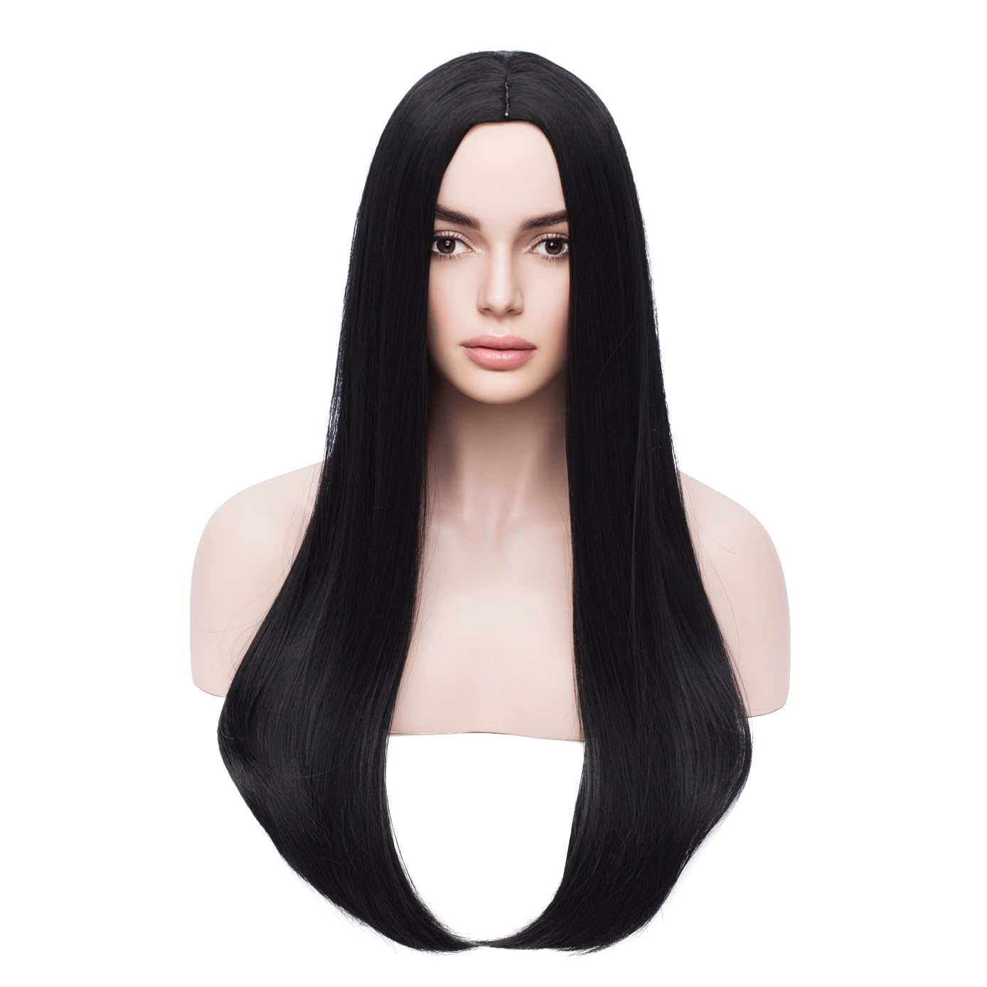 BERON Long Straight Black Wig Women Girls Costume Wig for Halloween Cosplay Party Daily Use Wig Cap Included (Black)