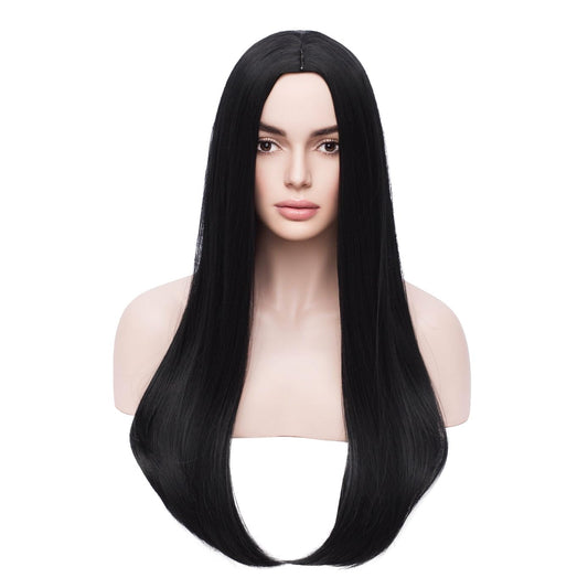 BERON Long Straight Black Wig Women Girls Costume Wig for Halloween Cosplay Party Daily Use Wig Cap Included (Black)
