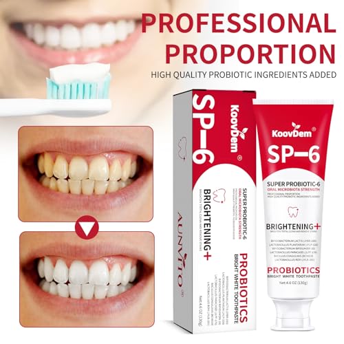 2025 New Sp-6 Probiotics Whitening Toothpaste-Fluoride-Free, Enhanced Formula with 6 Probiotics for Gum Care & Fresh Breath, Fresh Mint Flavor(2PC)(Red)