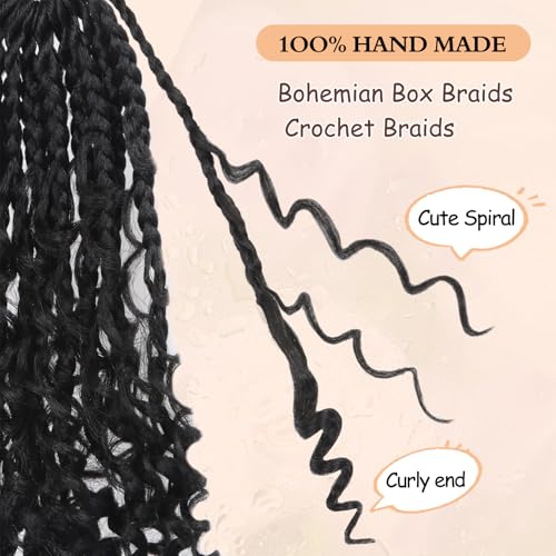 Goddess Box Braids Crochet Hair 1B - 8 Inch Pre Looped Boho Crochet Braids with Curly Ends, 8 Packs Crochet Hair for Black Women Boho 3X Synthetic Braiding Hair Extensions