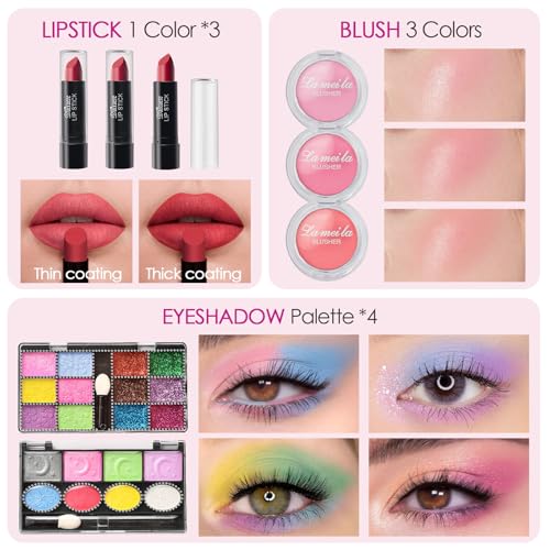 Golray Teen Makeup Kit for Girls Ages 8-12, Starter Full Make up Set With Train Case / 4 Eyeshadow Pallets/Blush/Nail Polish/Lipstick/Brush, Kid Birthday Gift Beauty Toy for Girl 9 10 11 12 Years
