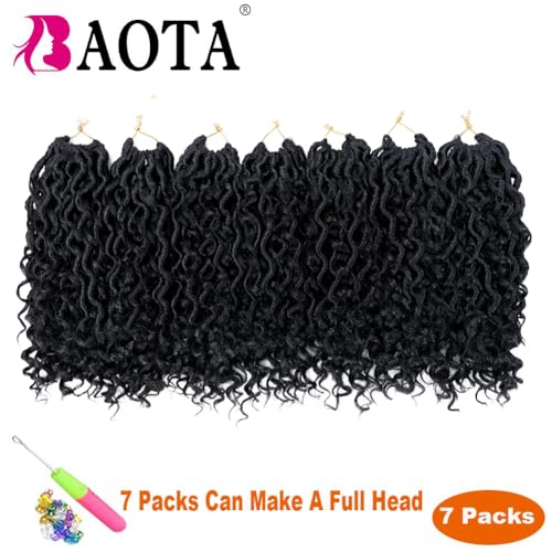 Goddess Locs Crochet Hair 10 Inch 7 Packs Faux Locs Crochet Hair for Women Pre Looped Crochet Hair with Curly Ends River Locs Crochet Hair Extensions (1B#)