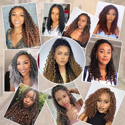 Goddess Box Braids Crochet Hair 1B - 8 Inch Pre Looped Boho Crochet Braids with Curly Ends, 8 Packs Crochet Hair for Black Women Boho 3X Synthetic Braiding Hair Extensions