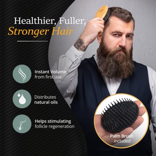 Belula Boar Bristle Hair Brush Set for Men - Soft Mens Hair Brush for Thin, Normal & Short Hair - Includes Wooden Comb, 2 Palm Brushes & Travel Bag - Best Hair Brushes for Men!