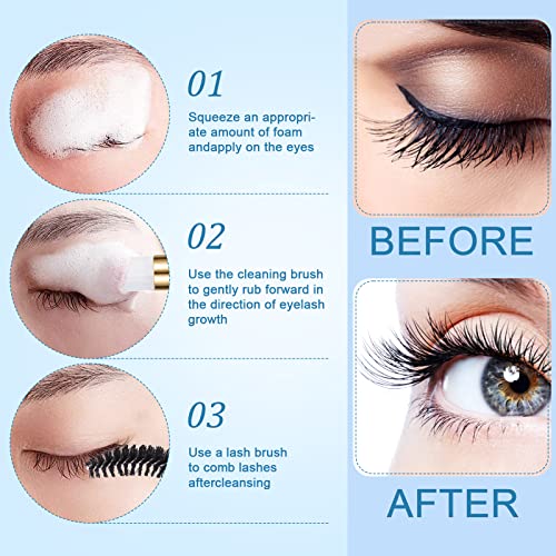 Homicozy 40 Pcs Lash Shampoo Bottle Brushes & Dispensers Set - 10 Pcs Lash Brushes, Tubes & Aftercare Bag for Clients, Women, Girls (Black)