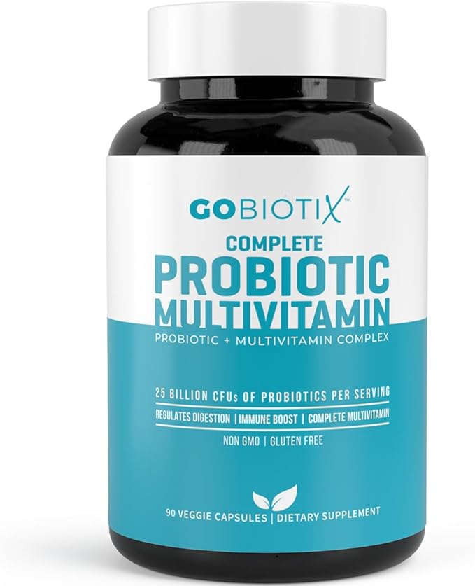 GOBIOTIX Multivitamin with Probiotics and Digestive Enzymes - 25 Billion CFU - Digestive Health, Probiotics for Women and Men - Gluten Free Pills - 90 Capsules